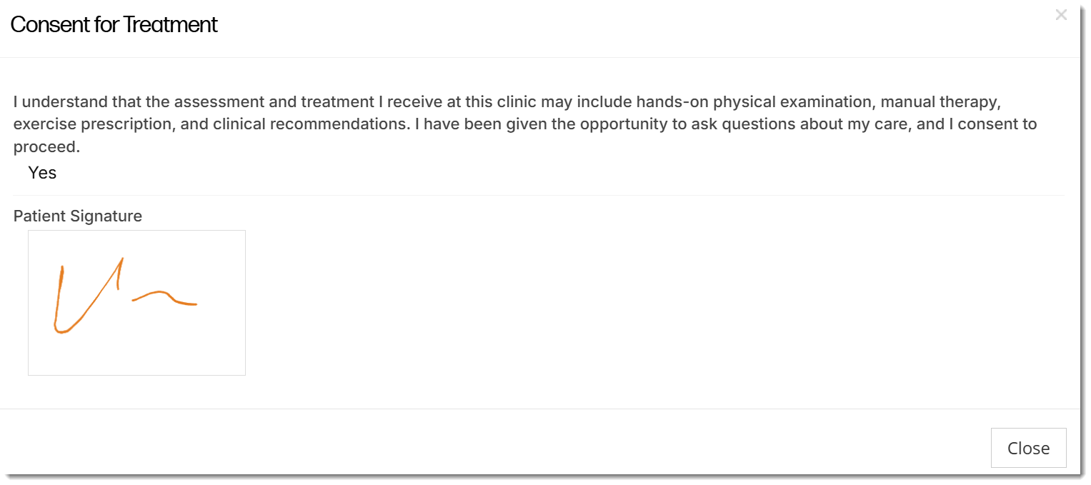 This shows a view of a patient's smartForm v2 form submission. This is what a practitioner or admin staff would see when they click the eye icon to view a SmartForm V2 form submission.